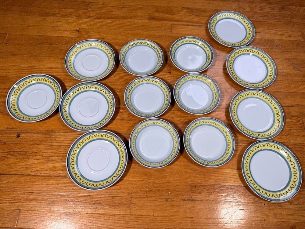 Vintage Arabia Finland Crownband Crown Band 14 Pc Plates Bowls Saucers MCM